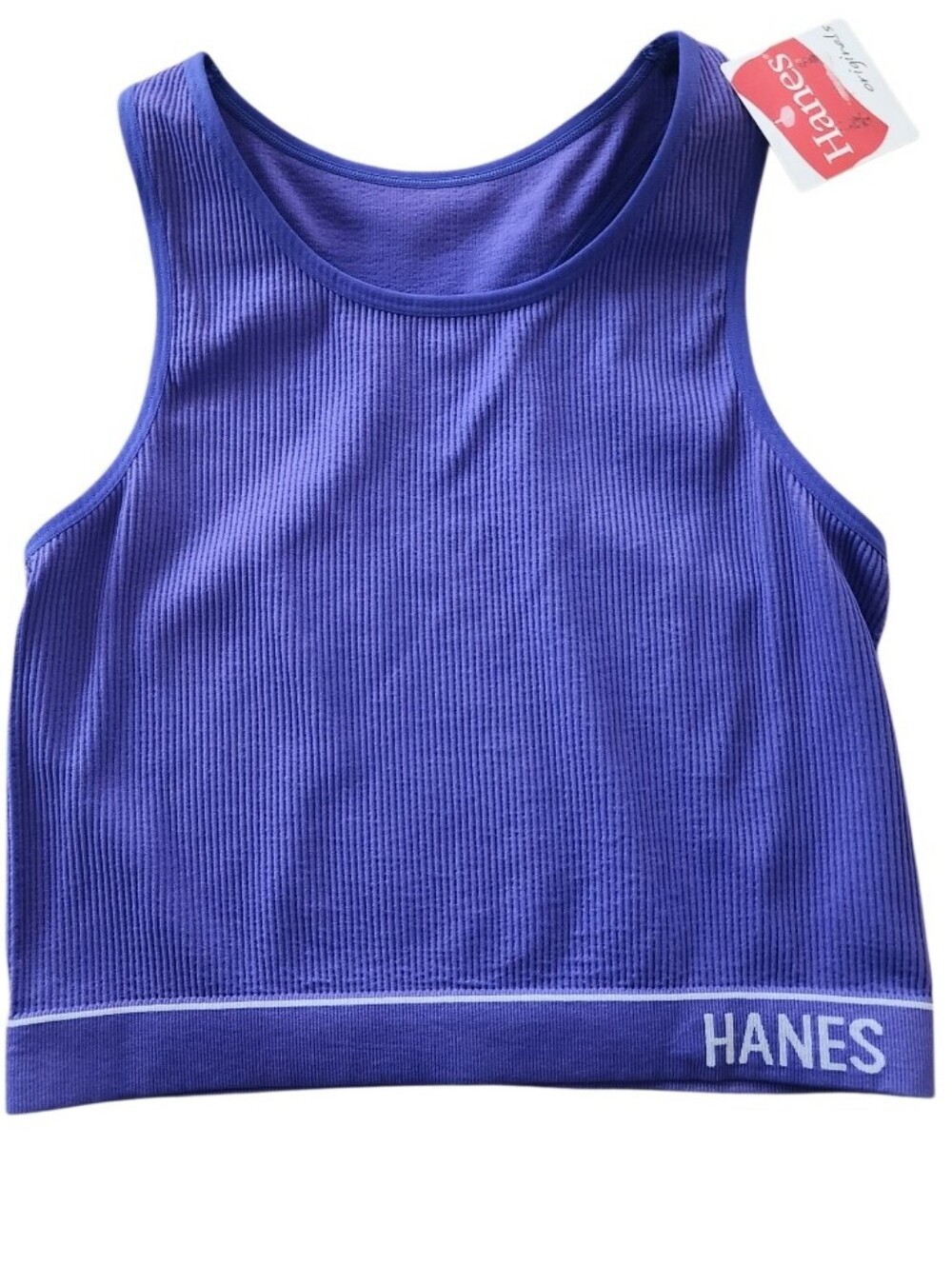 Hanes Purple Ribbed Tank Crop Top Sports Bra Sz Xl Nwt